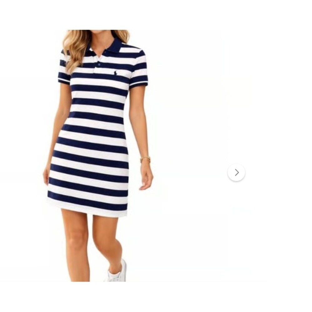 Polo Ralph Lauren The Mesh Mini Dress Womens XS Striped Navy Blue White Shirt